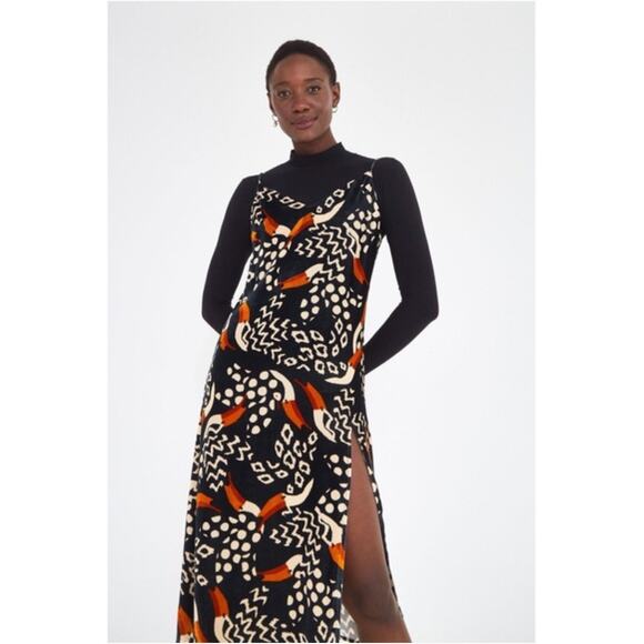 NWT Farm Rio Black Tucano Velvet Midi Dress in Black Multi XS - Picture 2 of 11